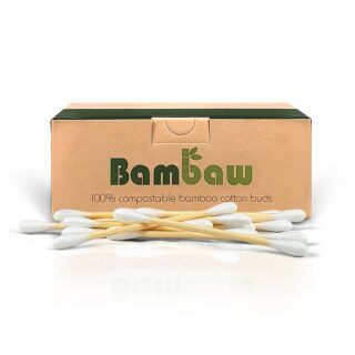 Bambaw, Patyczki do czyszczenia uszu, bambusowe z bawełną organiczną, biodegradowalne, 200 szt.